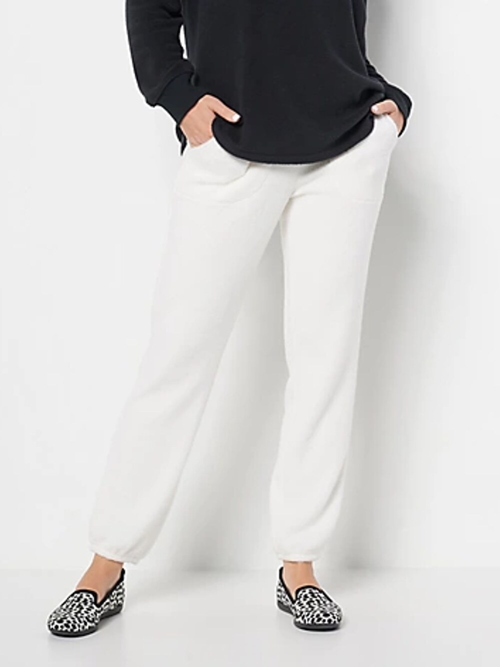 Denim & Co. Active Baby Sherpa Ankle Length Joggers Natural Women's XL